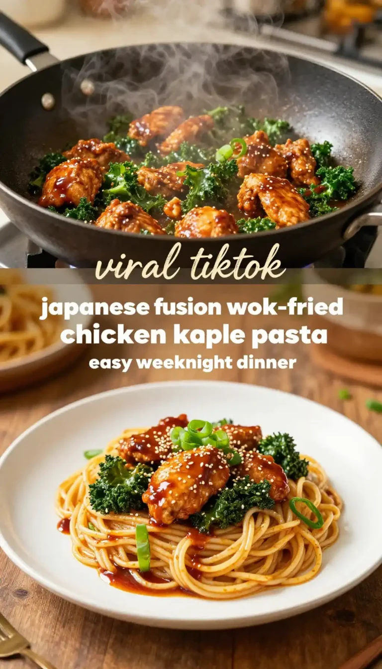viral tiktok japanese fusion wok-fried chicken kale pasta easy weeknight dinner