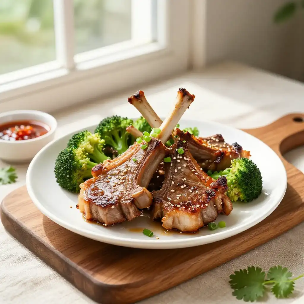 Viral TikTok Korean Lamb Chops & Broccoli One-Pot Meal Prep plated dish