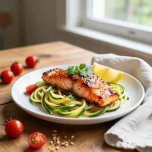Step by step viral tiktok moroccan broiled salmon zucchini pasta easy weeknight dinner