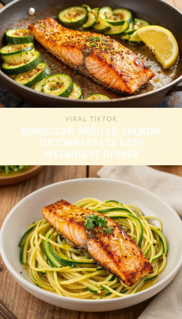 viral tiktok moroccan broiled salmon zucchini pasta easy weeknight dinner