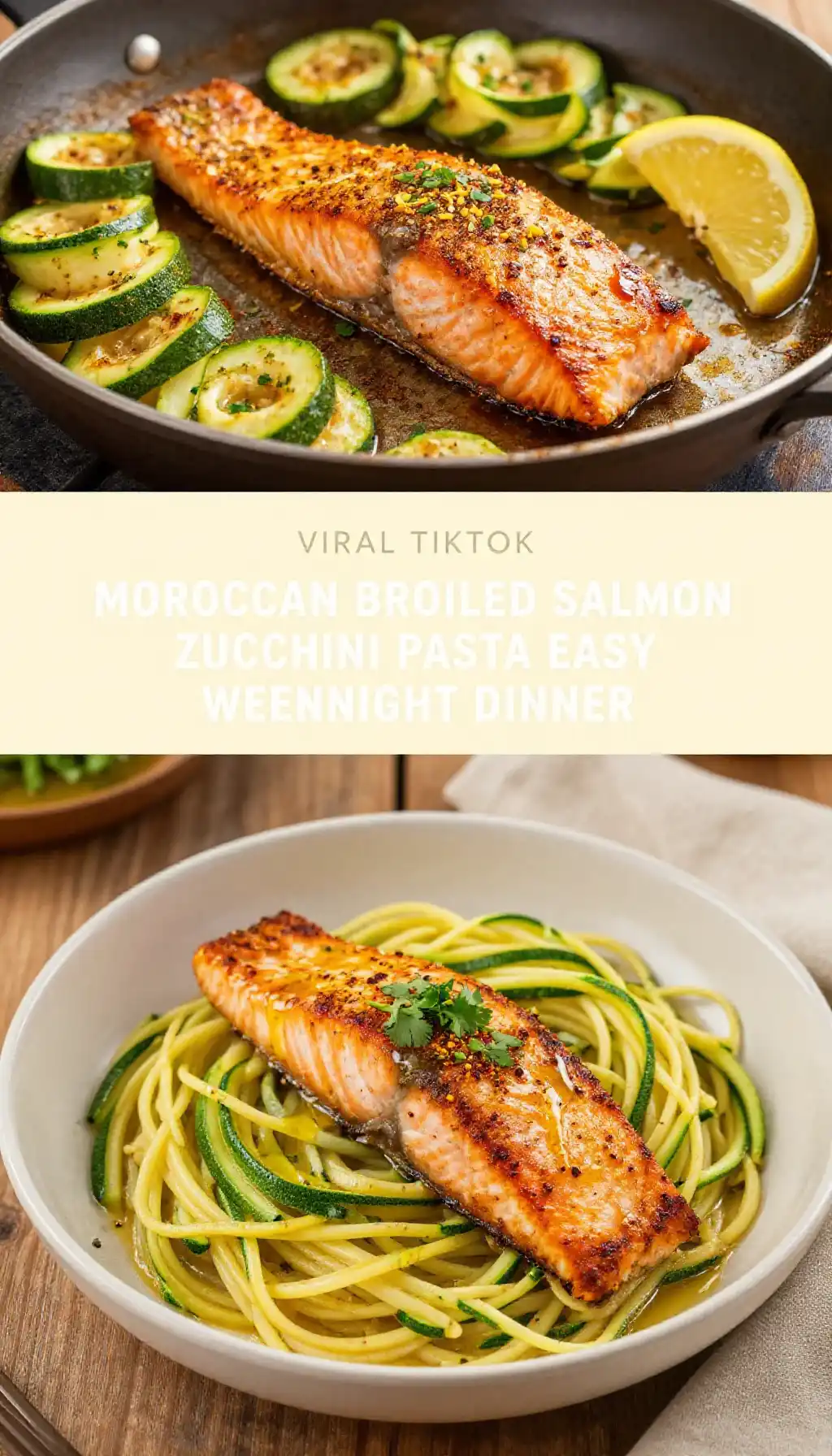 viral tiktok moroccan broiled salmon zucchini pasta easy weeknight dinner