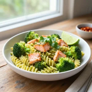 Step by step viral tiktok one-pot mexican salmon broccoli pasta easy weeknight meal prep