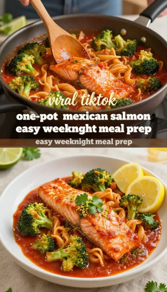 viral tiktok one-pot mexican salmon broccoli pasta easy weeknight meal prep