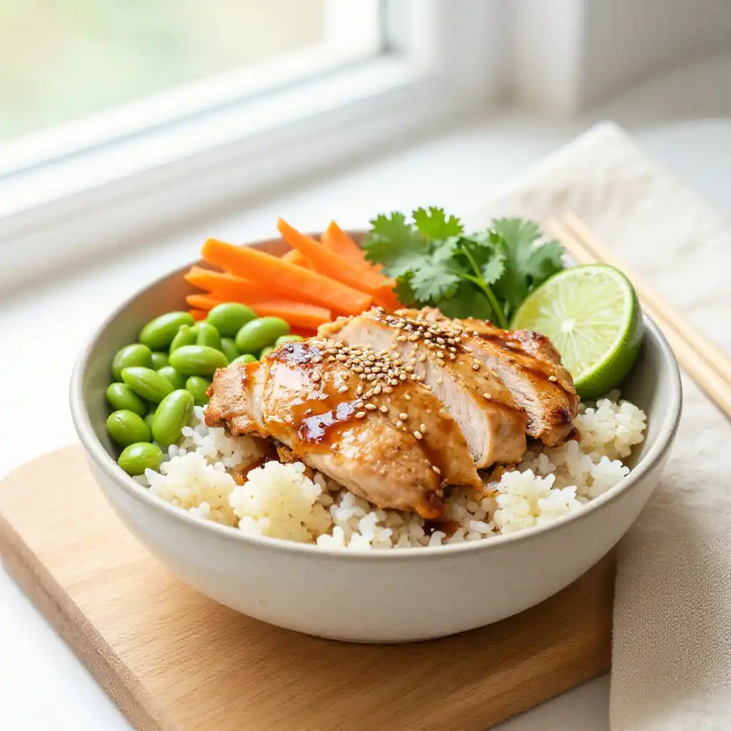 Viral TikTok Budget-Friendly Instant Pot Japanese Chicken Breast & Cauliflower Power Bowl Meal Prep plated dish