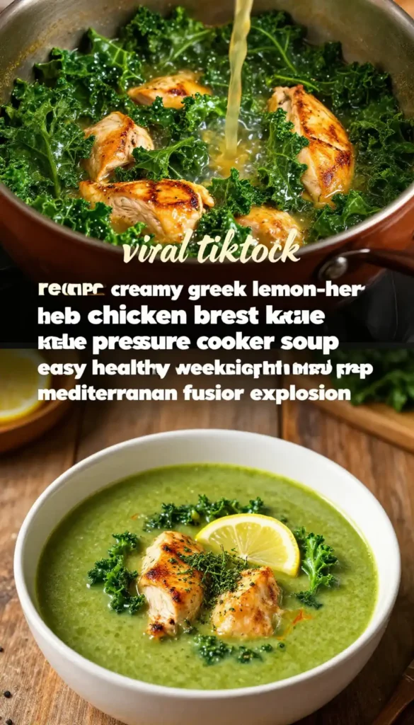 viral tiktok recipe creamy greek lemon-herb chicken breast kale pressure cooker soup easy healthy weeknight meal prep mediterranean fusion flavor explosion