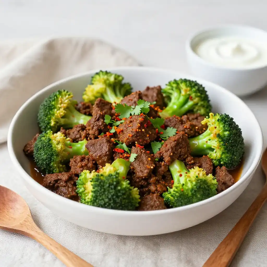 Viral TikTok Indian-Spiced Ground Beef & Broccoli Braise plated dish