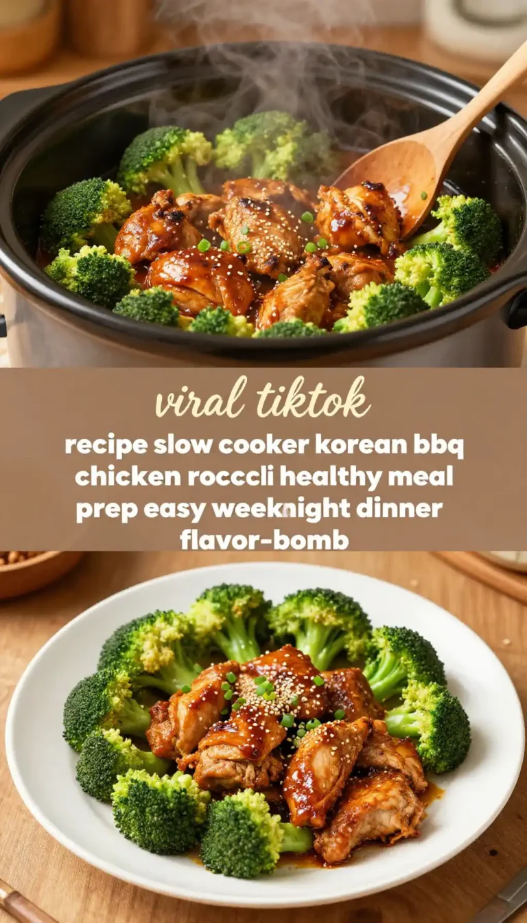 viral tiktok recipe slow cooker korean bbq chicken breast broccoli healthy meal prep easy weeknight dinner flavor-bomb