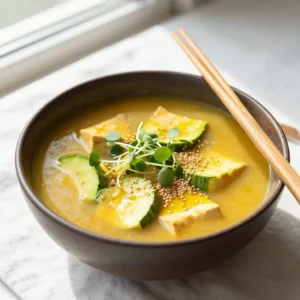 Step by step viral tiktok recipe smoked miso-glazed tofu zucchini soup
