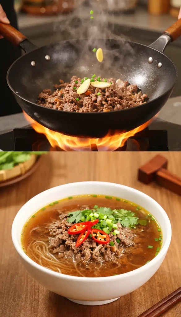 viral tiktok recipe vietnamese ground beef cauliflower cast iron pho soup flavor bomb one-pan meal prep healthy easy weeknight dinner