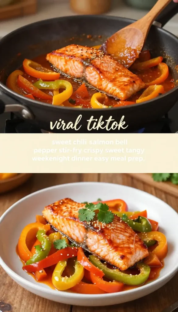 viral tiktok sweet chili salmon bell pepper stir-fry crispy sweet tangy weeknight dinner easy meal prep
