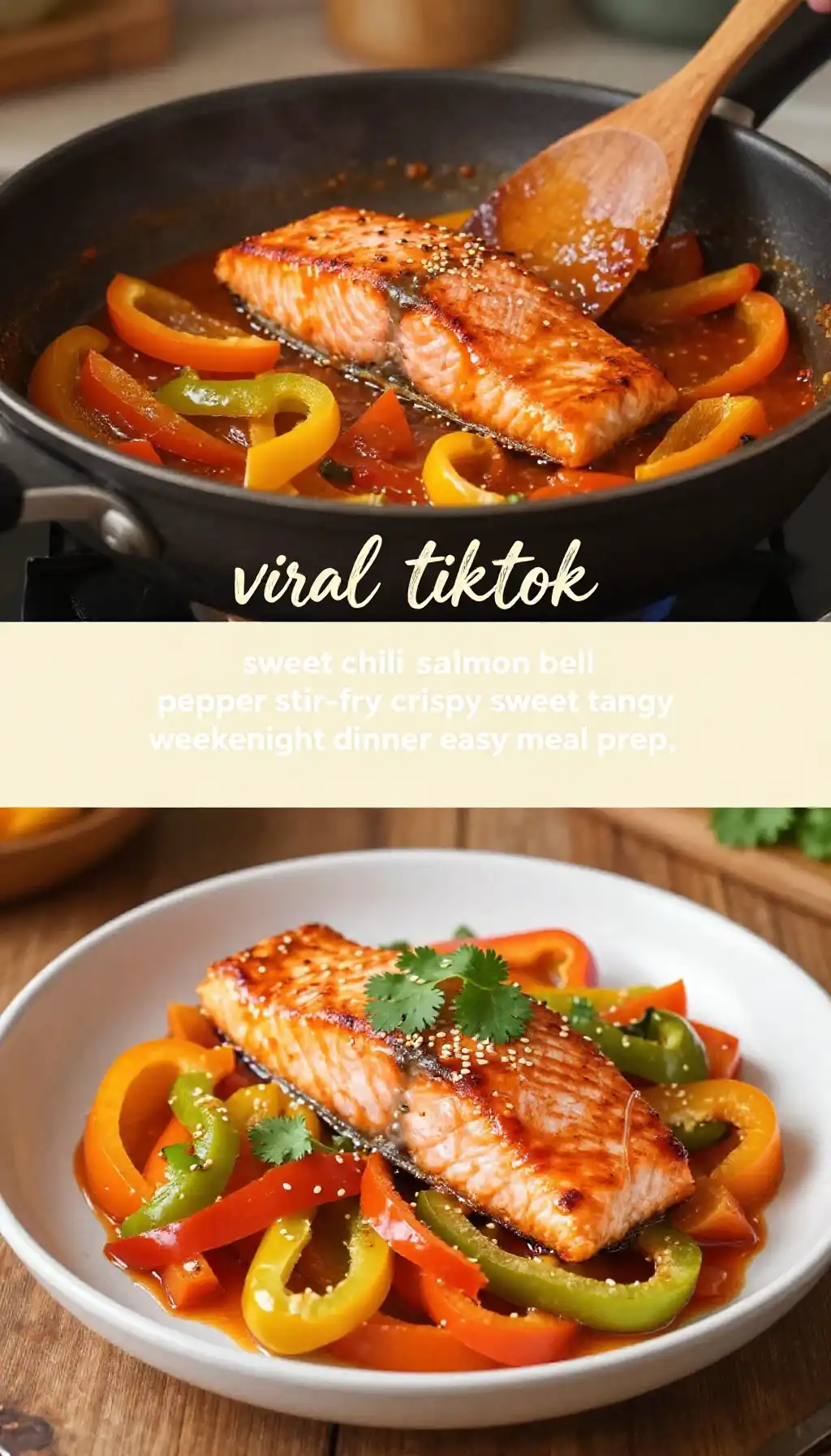 viral tiktok sweet chili salmon bell pepper stir-fry crispy sweet tangy weeknight dinner easy meal prep