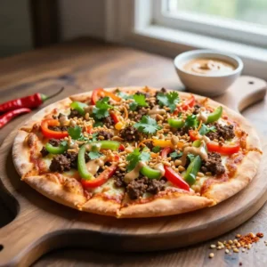 Step by step viral tiktok thai peanut ground beef bell pepper pizza slow cooker meal prep easy weeknight dinner