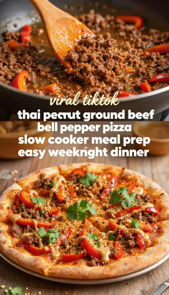 viral tiktok thai peanut ground beef bell pepper pizza slow cooker meal prep easy weeknight dinner
