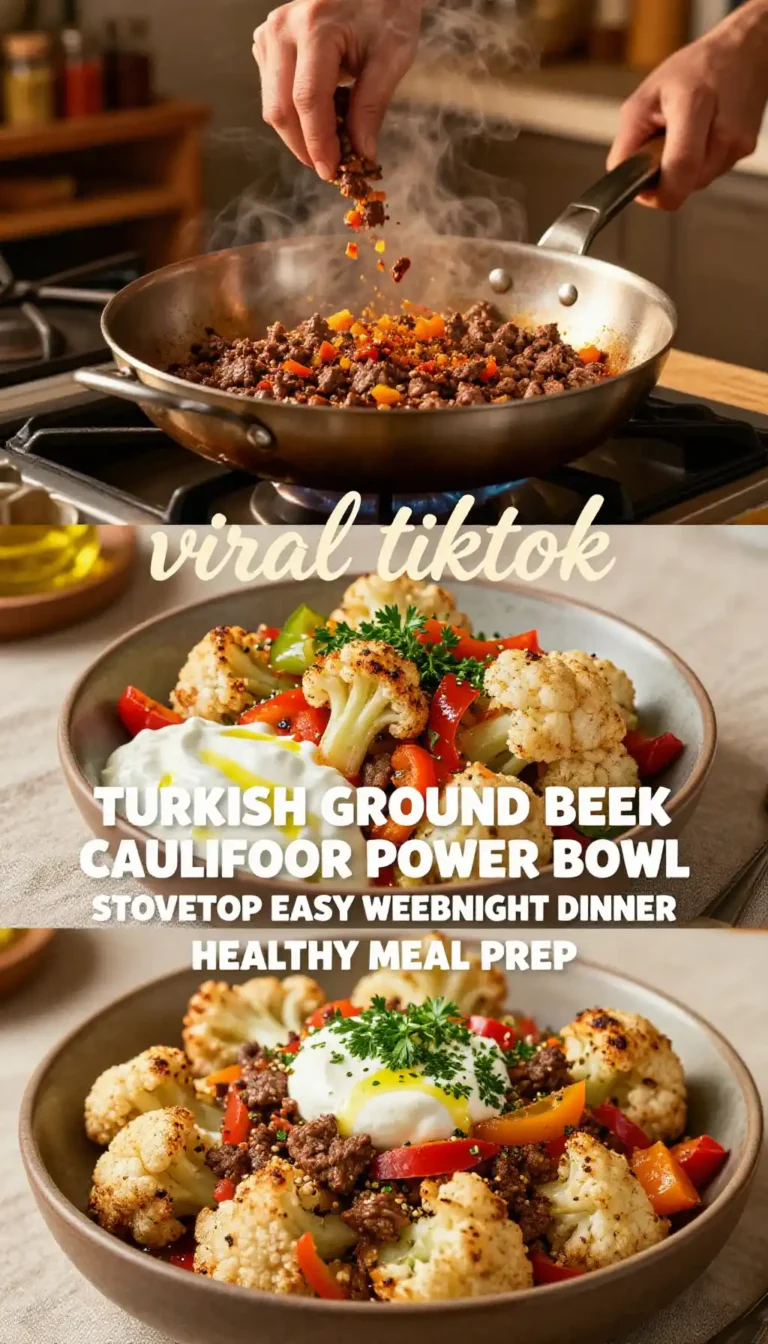 viral tiktok turkish ground beef cauliflower power bowl stovetop easy weeknight dinner healthy meal prep
