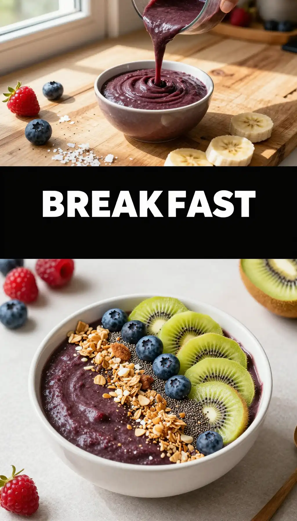 Acai Bowl with Granola and Fresh Fruit pinterest pin