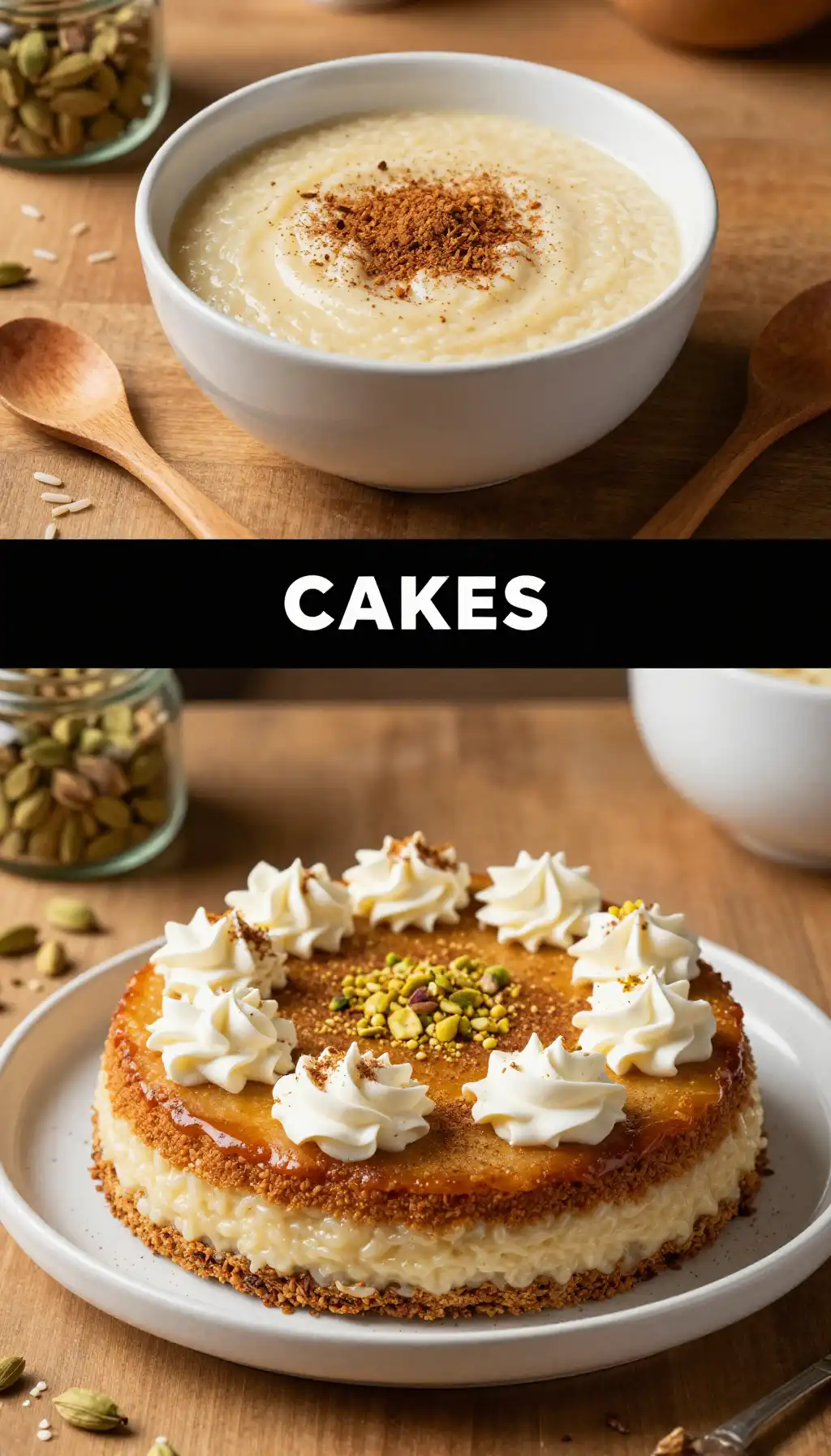 Afghan Sheerbirinj Rice Pudding Cake with Cardamom pinterest pin