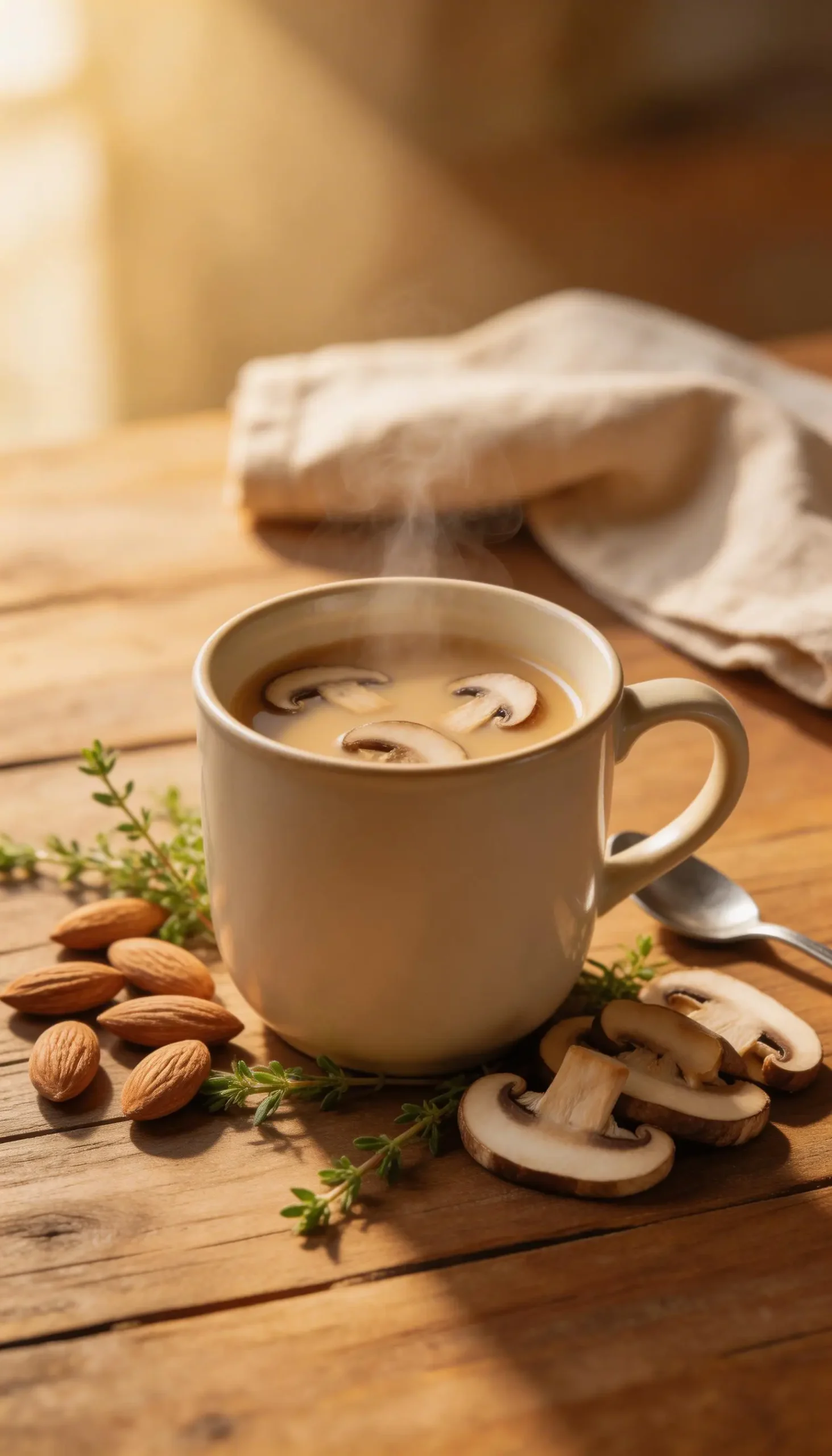 Almond Mushroom Tea plated dish