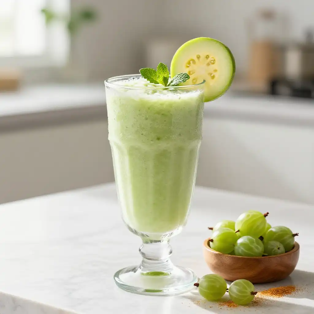 Refreshing Amla Indian Gooseberry Smoothie plated dish