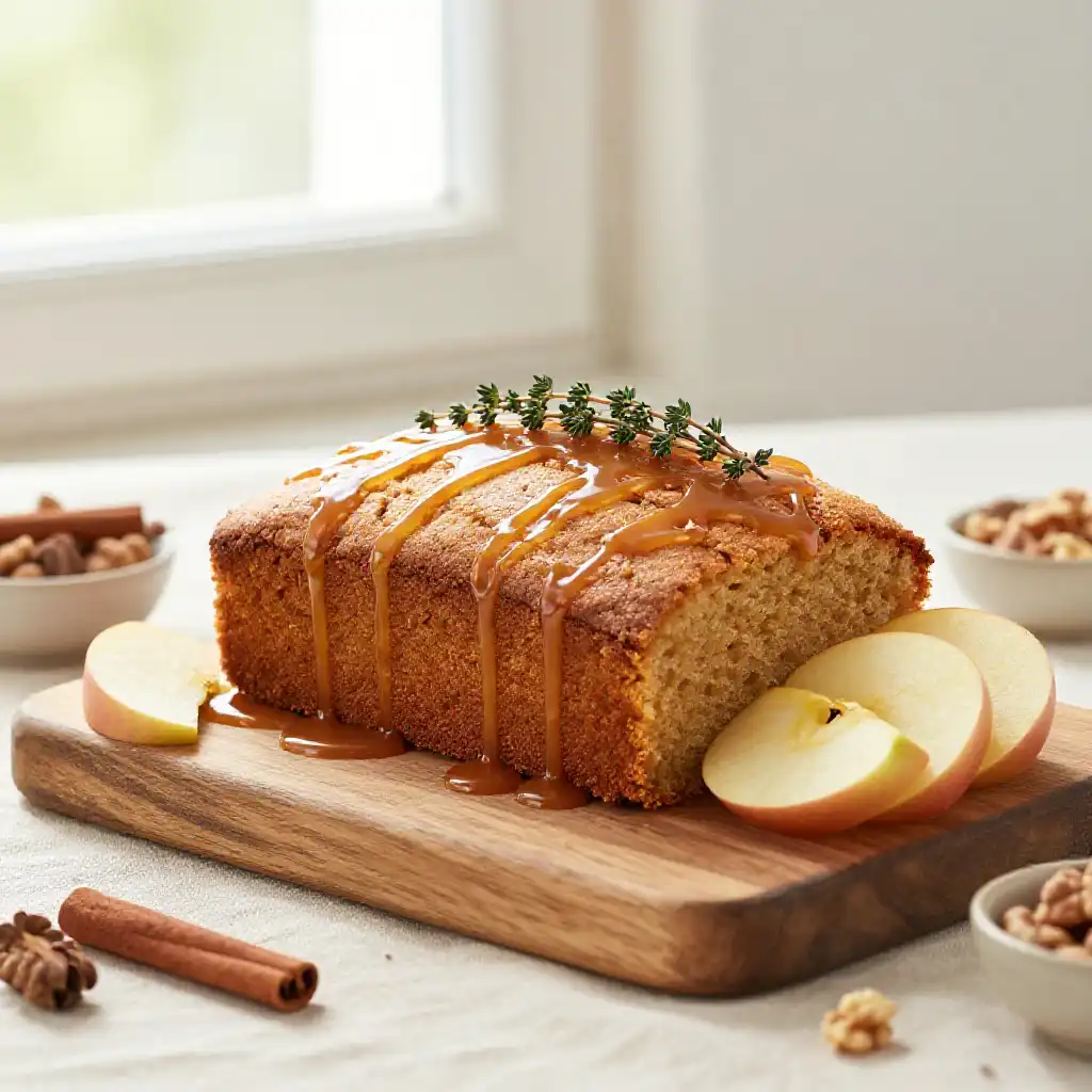 Apple Cider Cake with Salted Caramel Drizzle plated dish