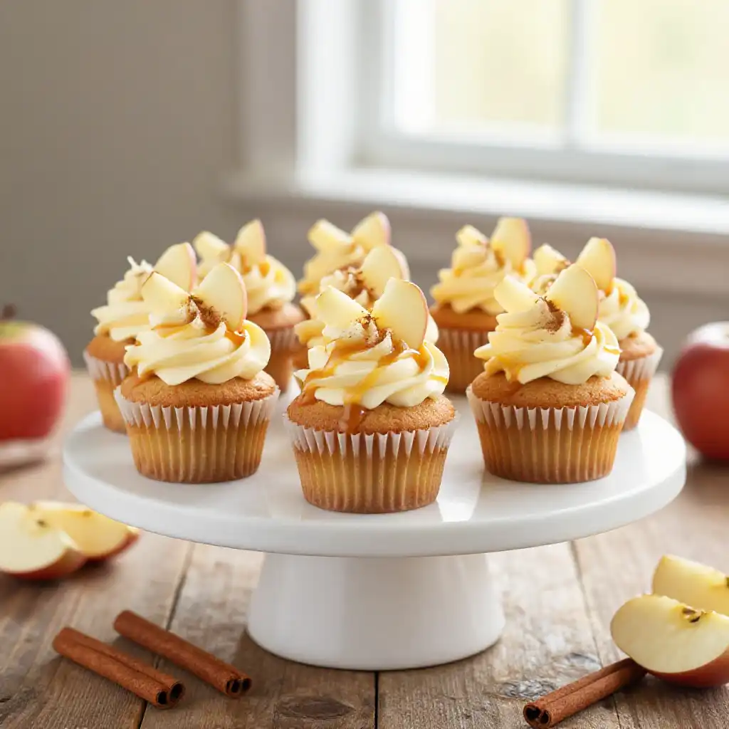 Apple Cider Cupcakes with Caramel Drizzle plated dish