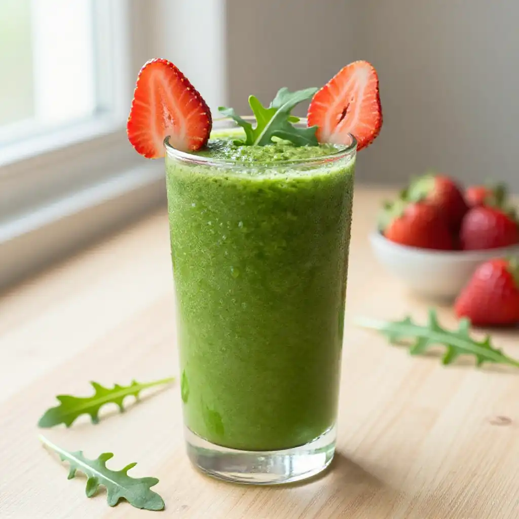 Arugula Strawberry Green Smoothie plated dish