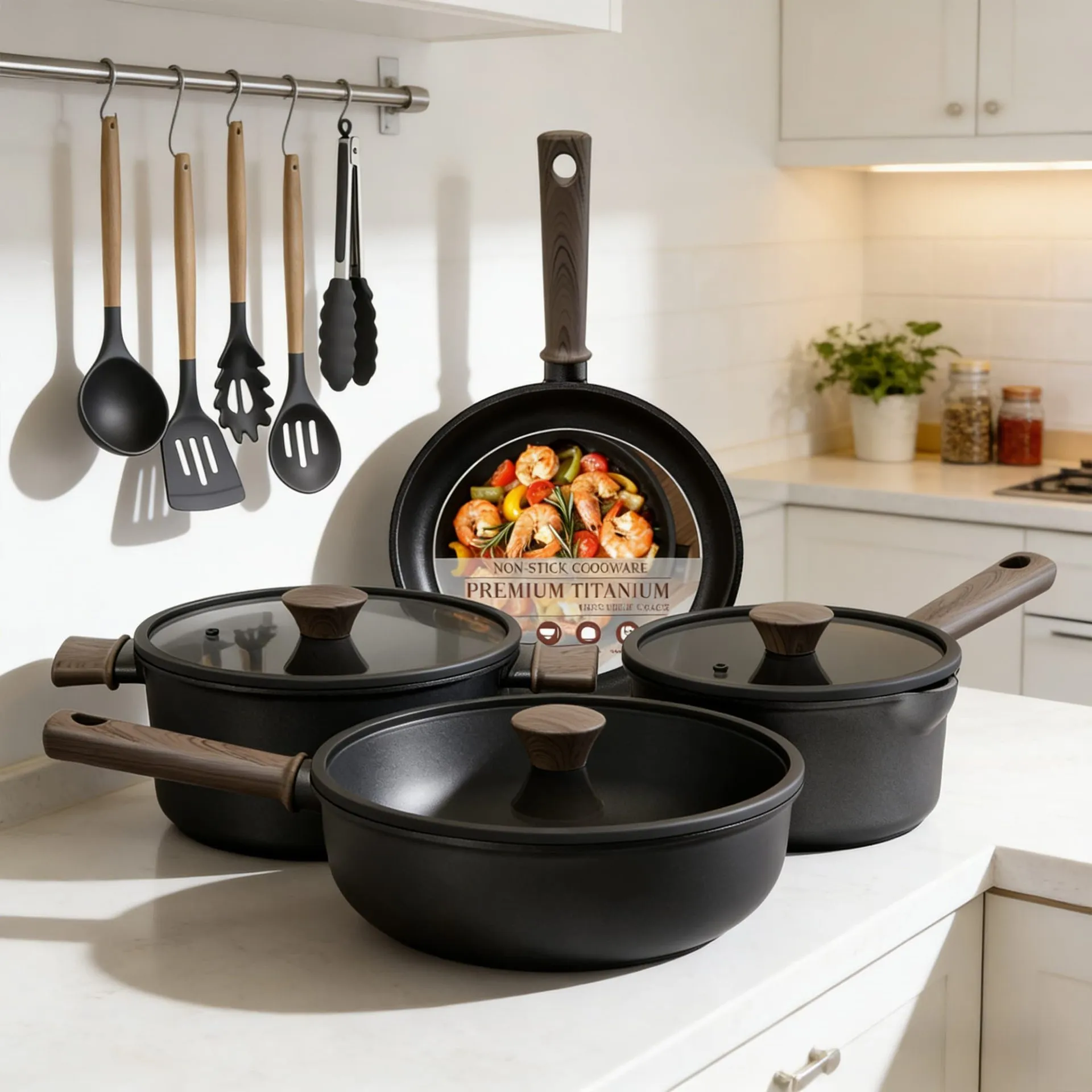 Astercook 21‑Piece Non‑Stick Ceramic Cookware Set with Detachable Handles