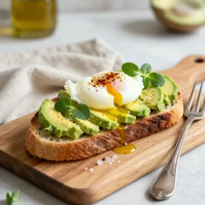 Healthy Avocado Toast: Poached Egg & Spicy Chili Flakes