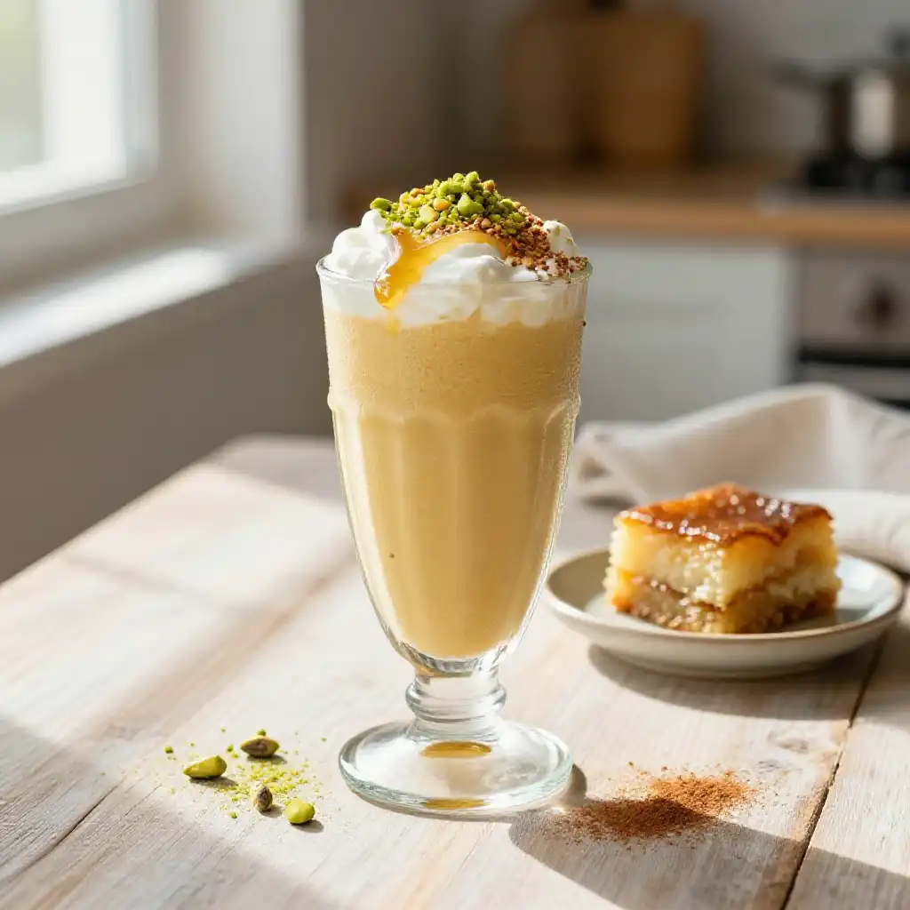 Basbousa Protein Smoothie plated dish