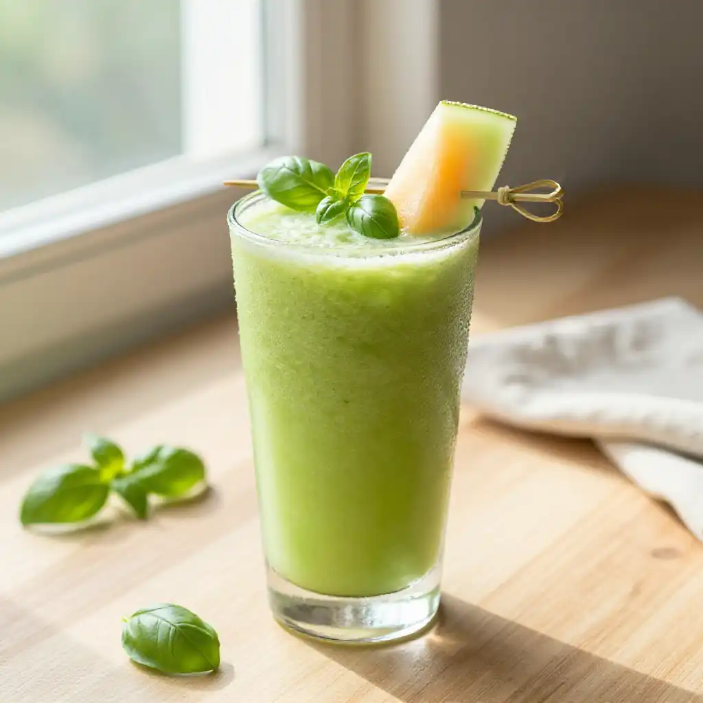 Basil Honeydew Green Smoothie plated dish
