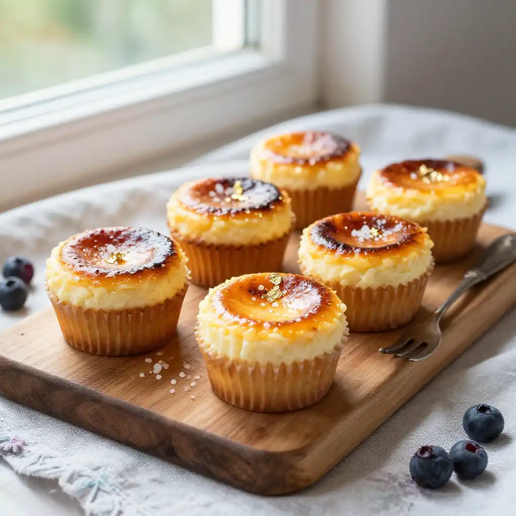 Basque Burnt Cheesecake Cupcakes with Caramelized Tops plated dish