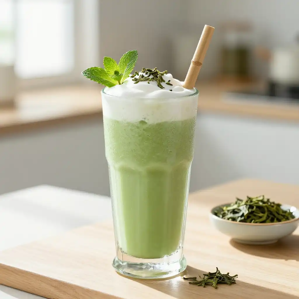 Biluochun Green Tea Smoothie plated dish