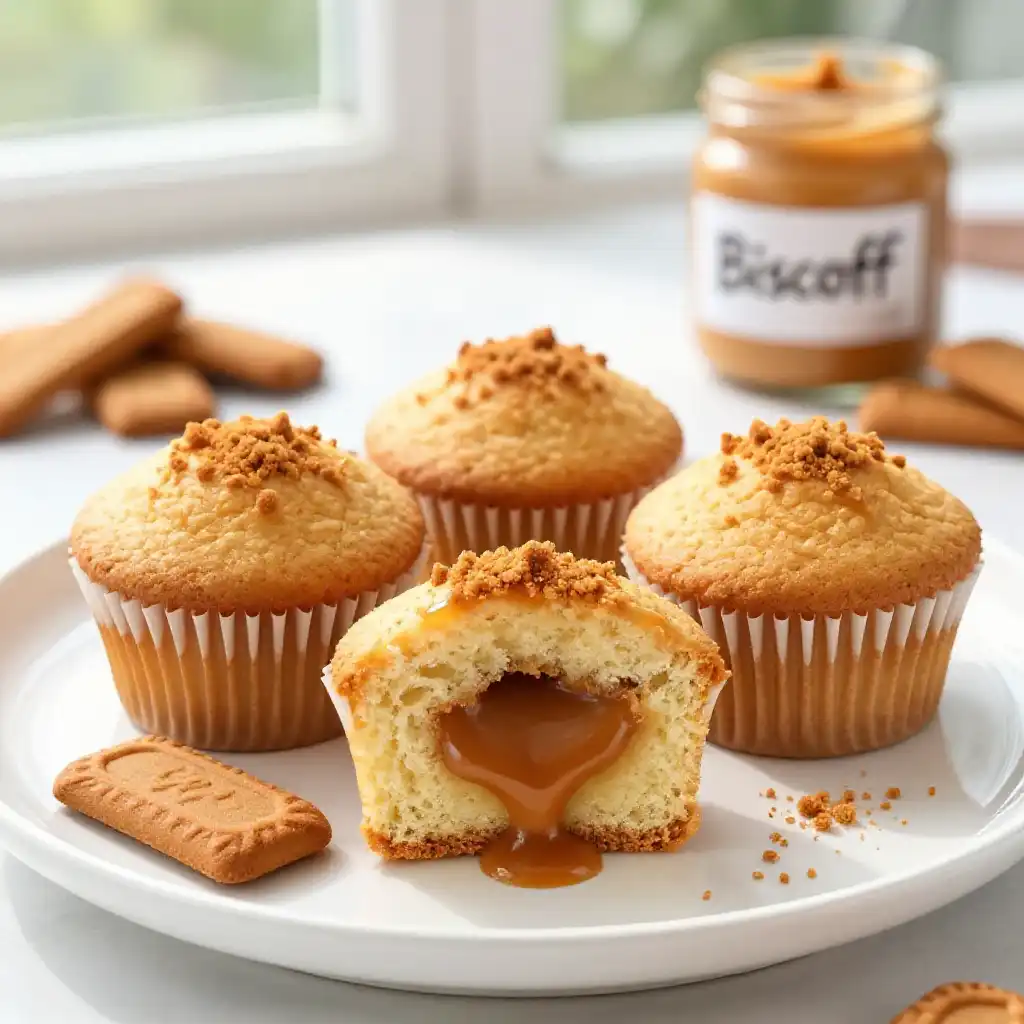 Biscoff Stuffed Cupcakes with Speculoos Center plated dish