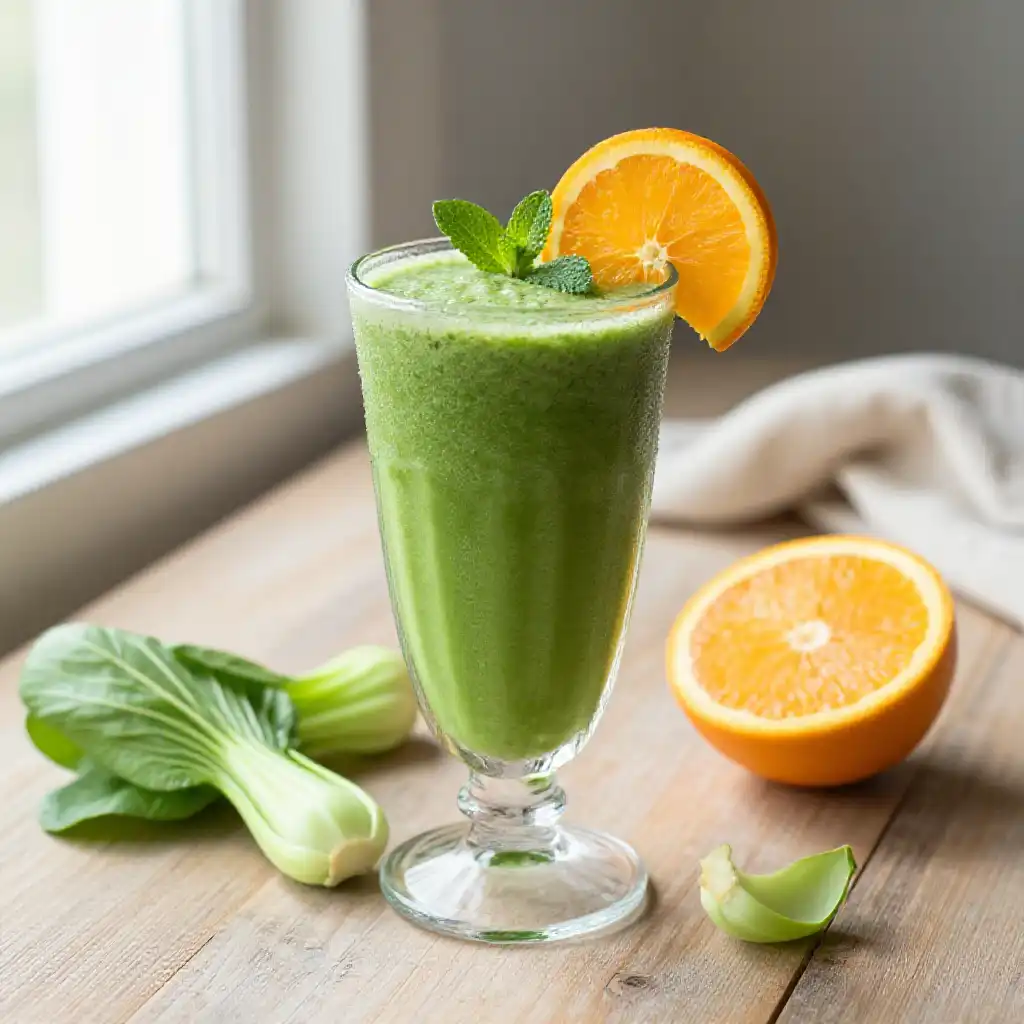 Bok Choy Orange Green Smoothie plated dish