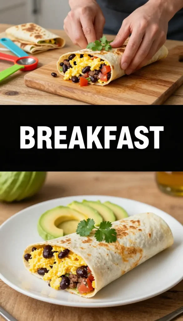 Breakfast Burrito with Scrambled Eggs and Beans