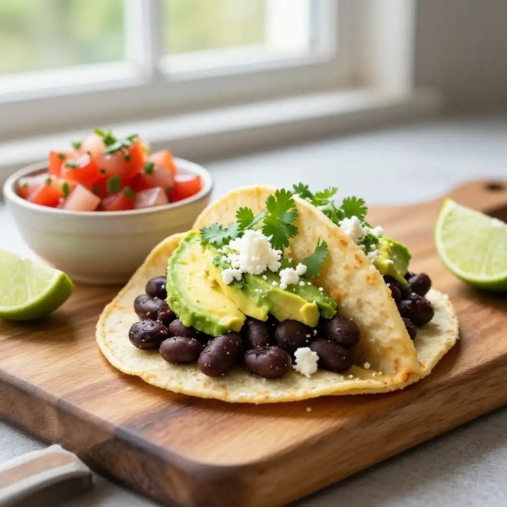 Breakfast Tacos with Black Beans and Avocado plated dish