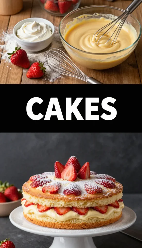 British Victoria Sponge with Strawberry Jam and Clotted Cream