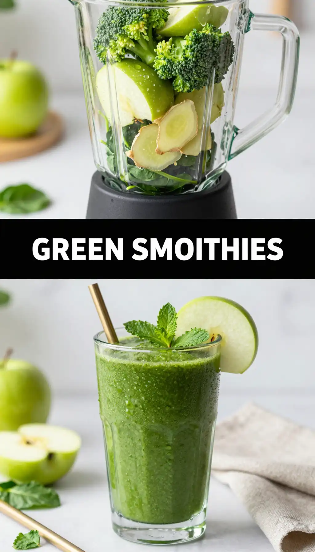 Broccoli Apple Ginger Green Smoothie pinterest pin