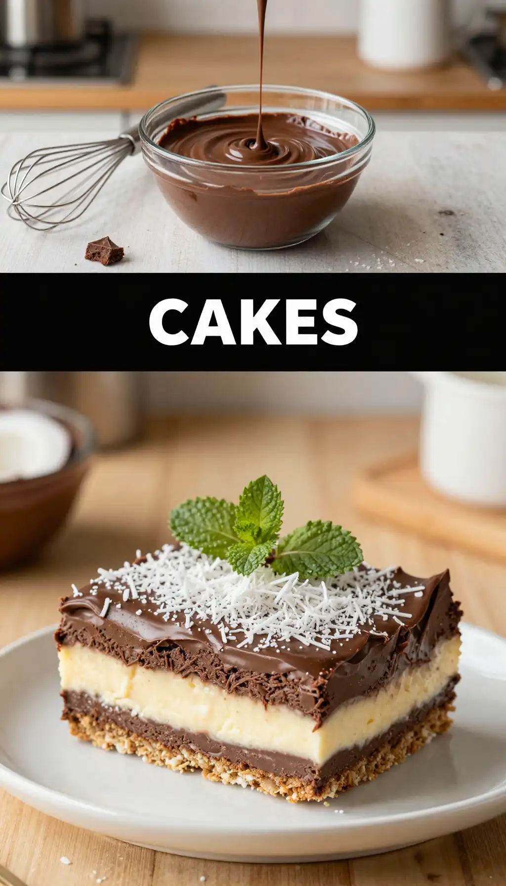 Canadian Nanaimo Bar Cake with Coconut and Chocolate pinterest pin