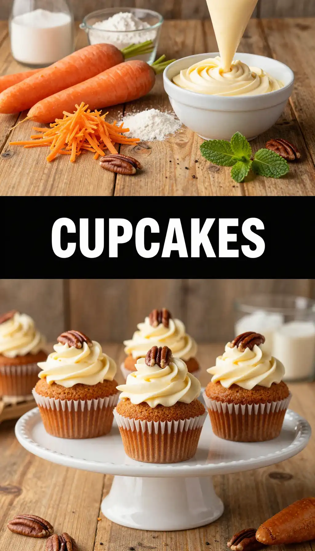 Carrot Cake Cupcakes with Candied Pecan Topping pinterest pin