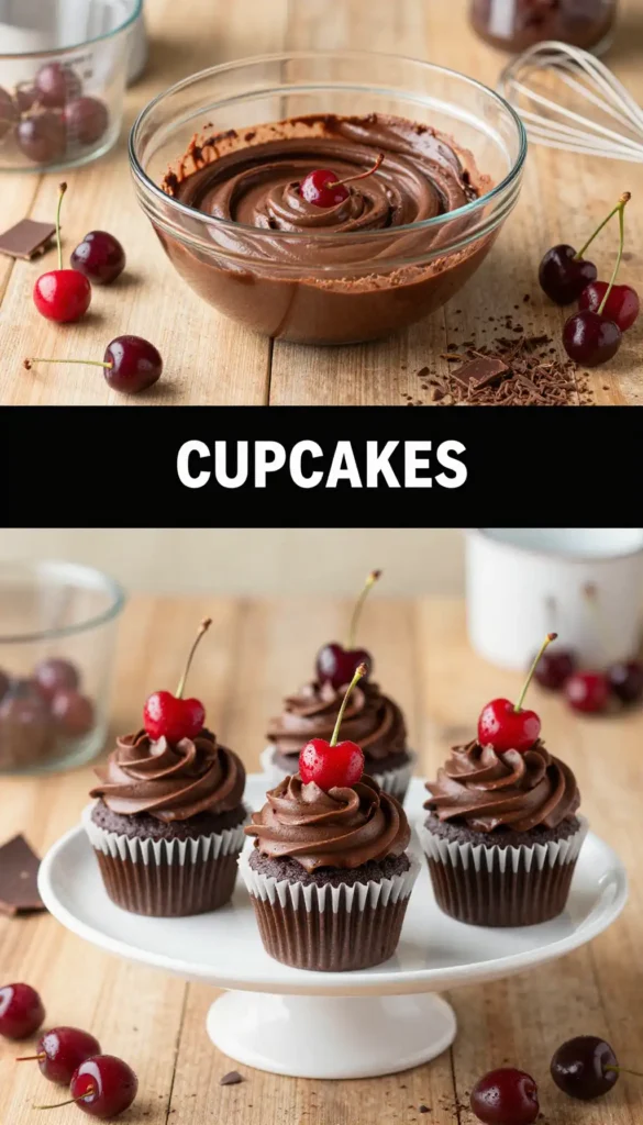 Cherry Cupcakes with Dark Chocolate Frosting