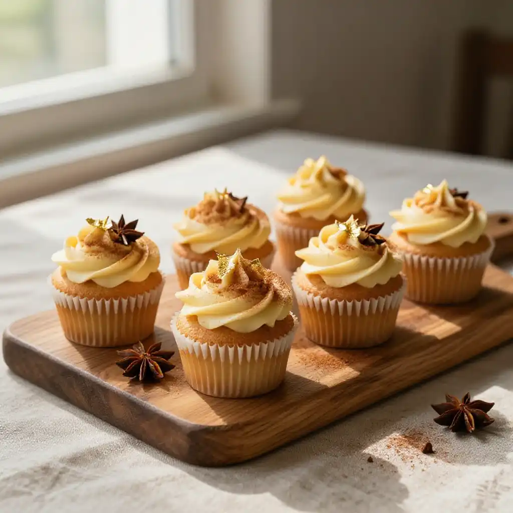 Chinese Five Spice Cupcakes with Brown Butter Frosting plated dish