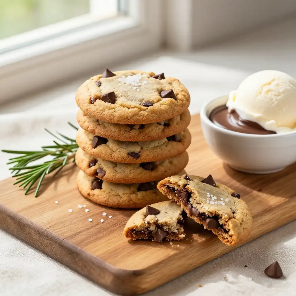 Chocolate Chip Cookies with Sea Salt Flakes plated dish
