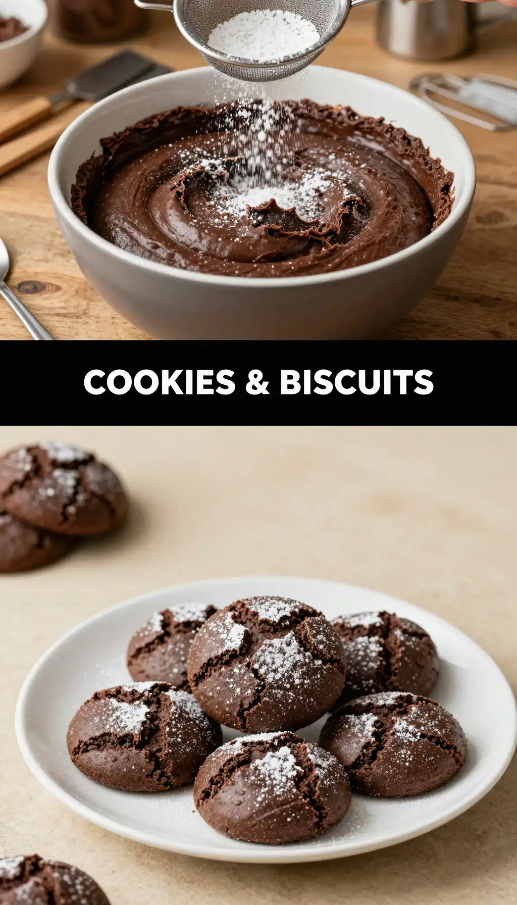 Chocolate Crinkle Cookies with Powdered Sugar Coating pinterest pin
