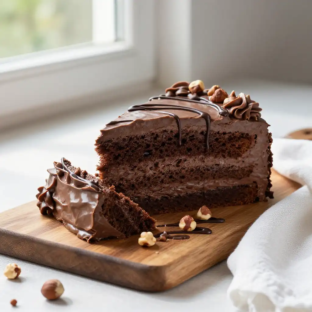 Chocolate Hazelnut Cake with Nutella Buttercream plated dish