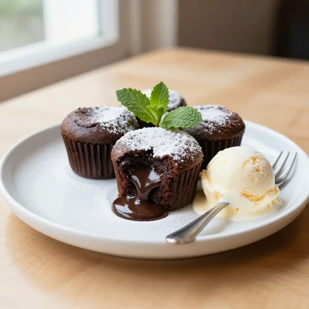 Chocolate Lava Cupcakes with Molten Center plated dish