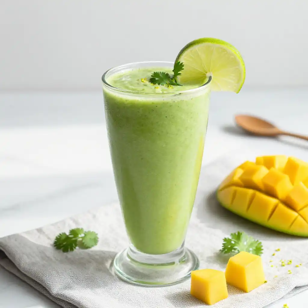 Cilantro Lime Mango Green Smoothie plated dish