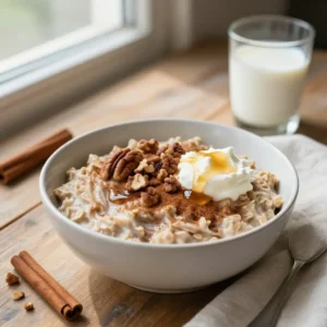 Cinnamon Roll Overnight Oats with Cream Cheese Glaze