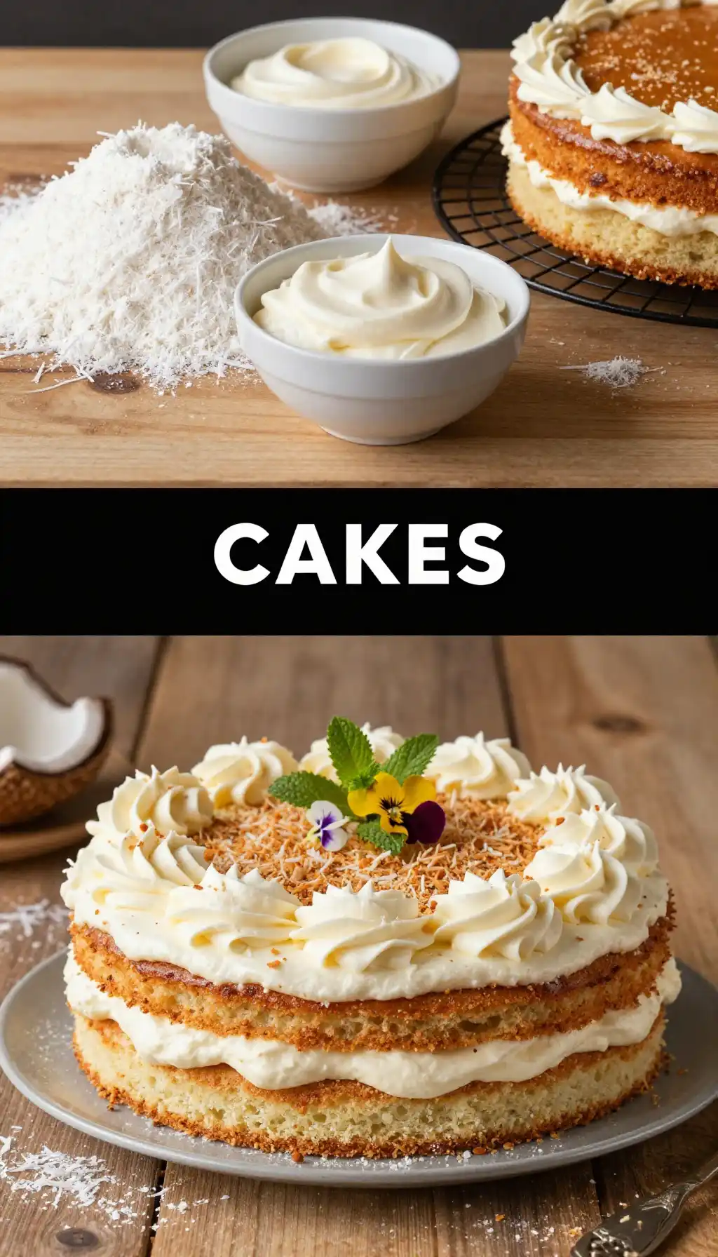 Coconut Layer Cake with Fluffy Coconut Cream Frosting pinterest pin