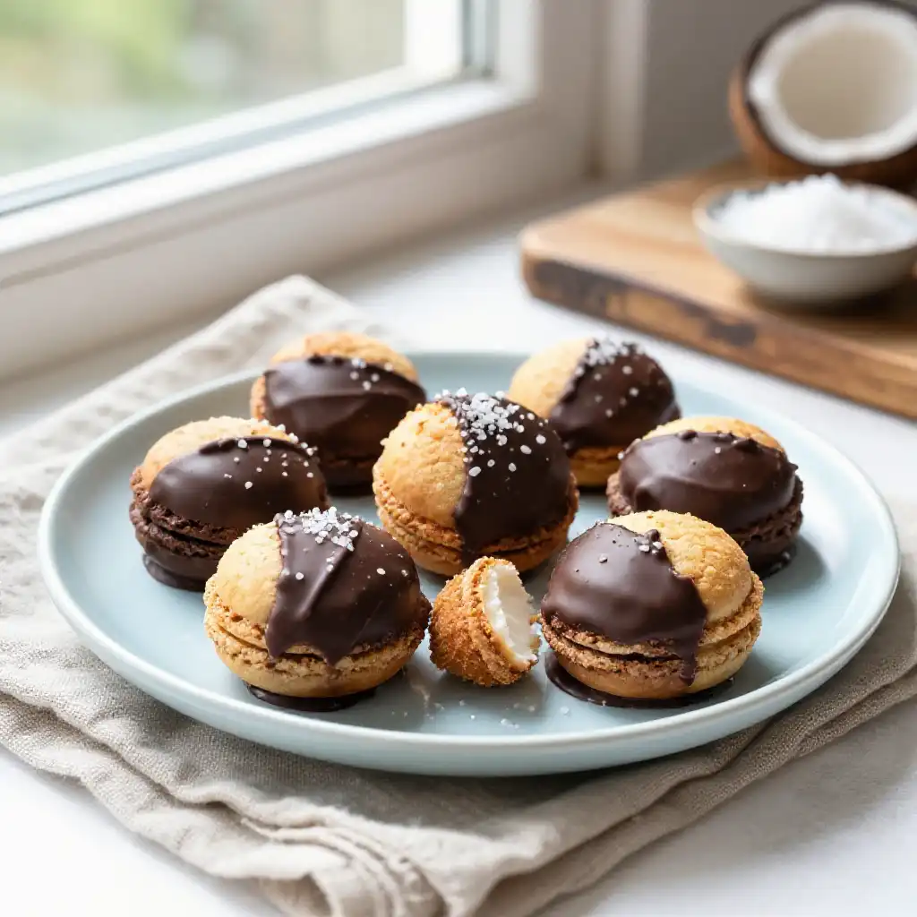 Coconut Macaroons with Chocolate Dip plated dish
