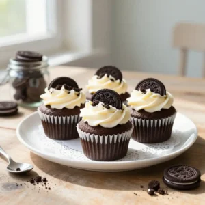 Easy Cookies & Cream Cupcakes with Oreo Topping